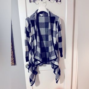 Women’s open cardigan in black and white plaid, size 1X, by Ava & Viv